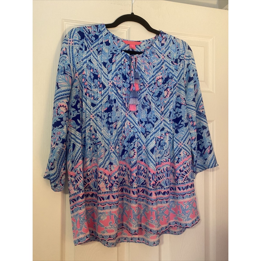 Lilly Pulitzer Marilina Tunic Top Meet Me On The Dock Size Small Engineered